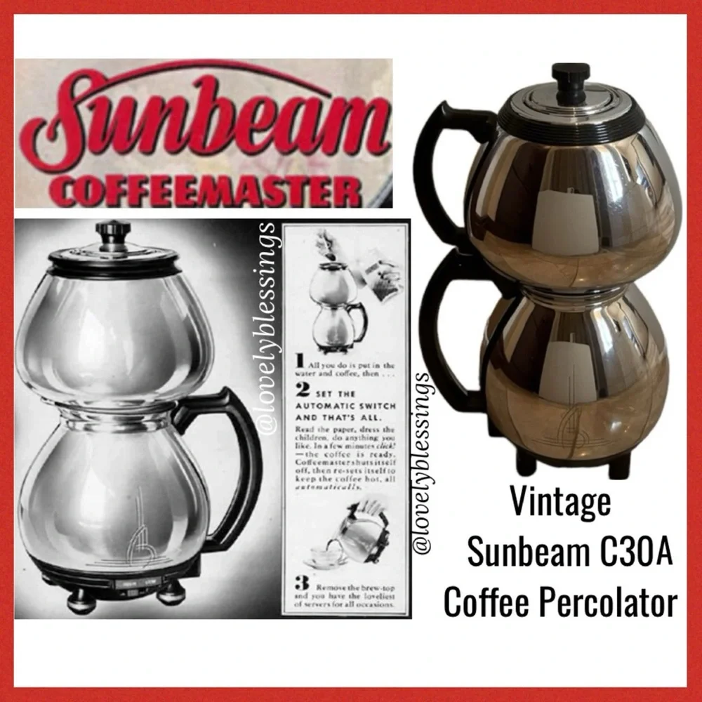 Sunbeam Coffeemaster C30A Vintage Coffee Percolator Mid Century 1940’s 1950’s